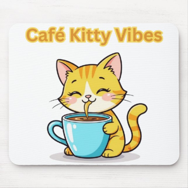 Alfombrilla De Ratón **Cute Coffee Cat – Adorable Cat Drinking Coffee I (Frente)