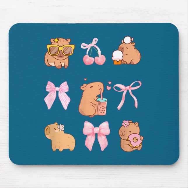 Alfombrilla De Ratón Cute Coquette Bow Capybara Pajamas Pjs Clothes Gir (Frente)