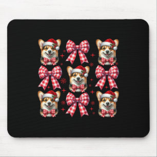 Alfombrilla De Ratón Cute Corgi Perro Red Plaid Coquette Bow Navidades