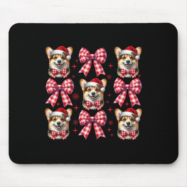 Alfombrilla De Ratón Cute Corgi Perro Red Plaid Coquette Bow Navidades  (Frente)