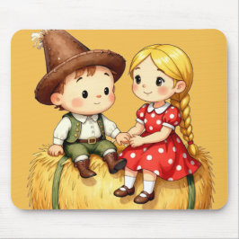 Alfombrilla De Ratón Cute Country Kids on Hay Bale – Rustic Cartoon Art