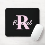 Alfombrilla De Ratón Cute Customizable Monogram | Light Pink & Black<br><div class="desc">Cute and girly monogram design,  customize as you like.</div>