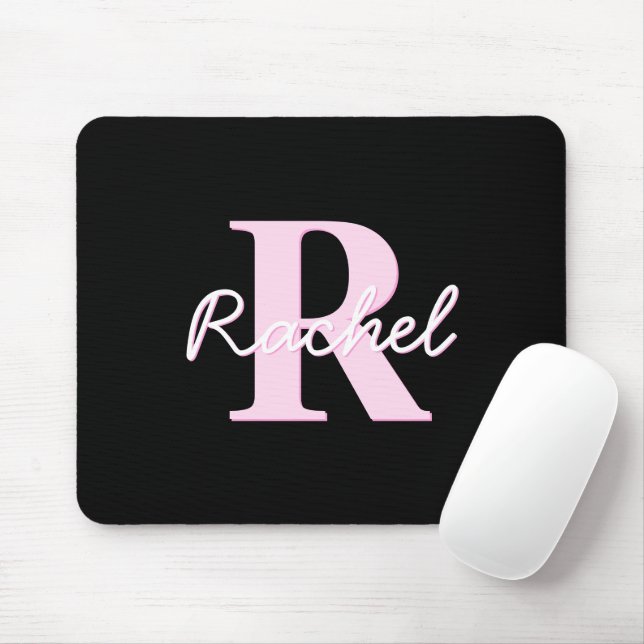 Alfombrilla De Ratón Cute Customizable Monogram | Light Pink & Black (Con ratón)