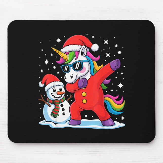 Alfombrilla De Ratón Cute Dabbing Unicorn Funny Christmas Snowman Dab X (Frente)