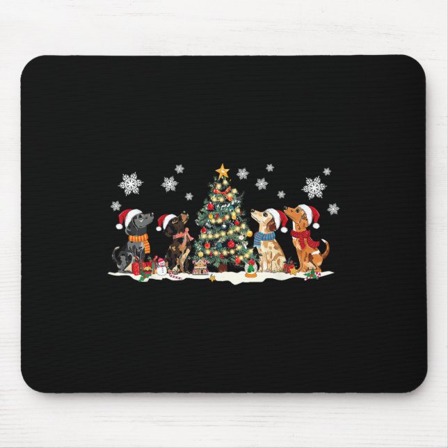 Alfombrilla De Ratón Cute Dachshund Santa Hat Árbol de navidad ilumina  (Frente)