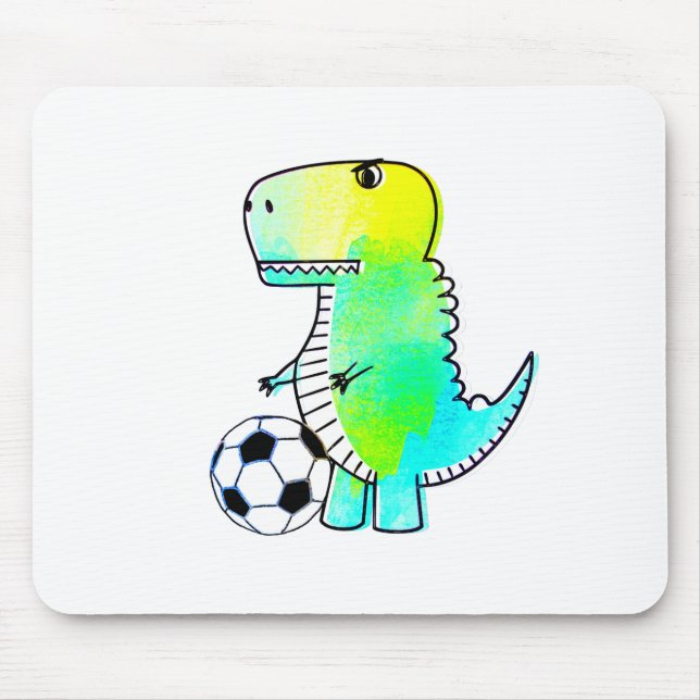 Alfombrilla De Ratón Cute Dinosaur ama al fútbol acuarela (Frente)