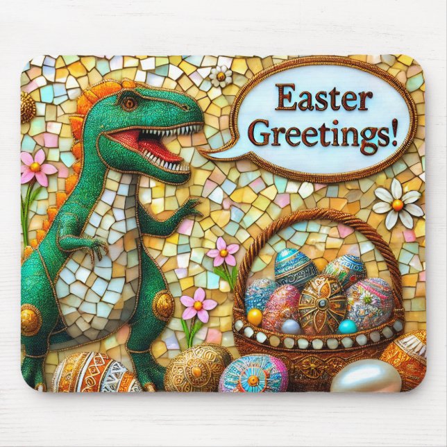Alfombrilla De Ratón CUTE DINOSAUR EASTER GREETINGS Eggings ~ (Frente)