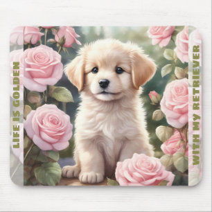 Alfombrilla De Ratón Cute Dog Golden Retriever Puppy Nombre Personaliza