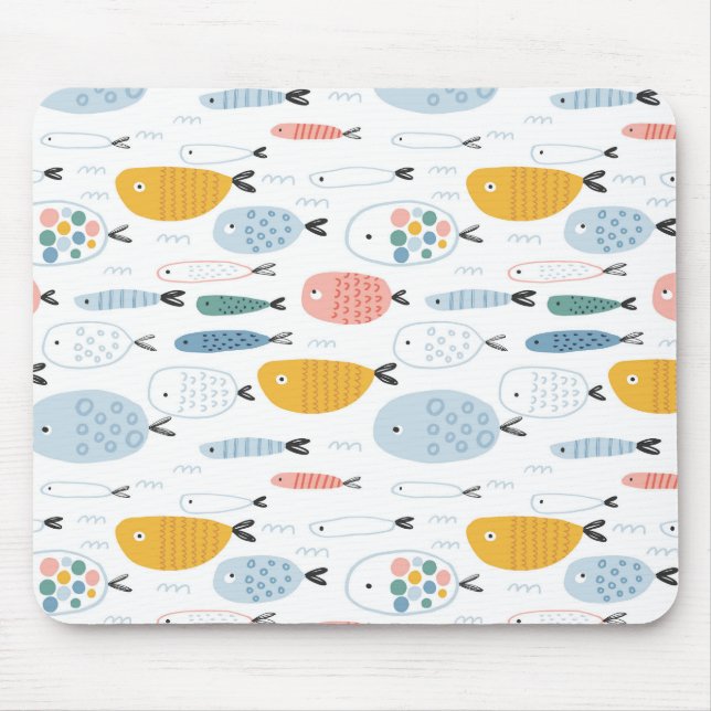Alfombrilla De Ratón Cute Doodle School of Fish Pattern (Frente)