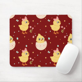 Alfombrilla De Ratón Cute Easter Chick with Pink Bow Seamless Pattern 