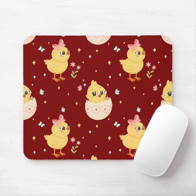 Alfombrilla De Ratón Cute Easter Chick with Pink Bow Seamless Pattern  (Con ratón)