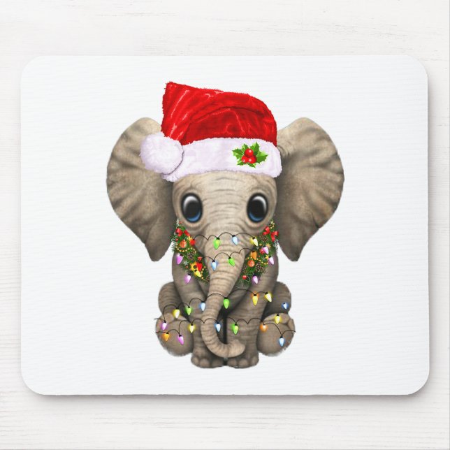 Alfombrilla De Ratón Cute Elephant Christmas Light Funny Elephant Lover (Frente)