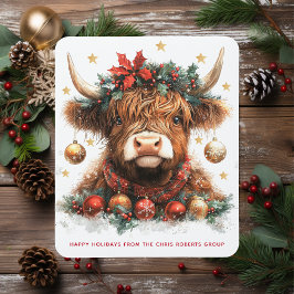 Alfombrilla De Ratón Cute Festive Highland Cow Happy Holidays Business