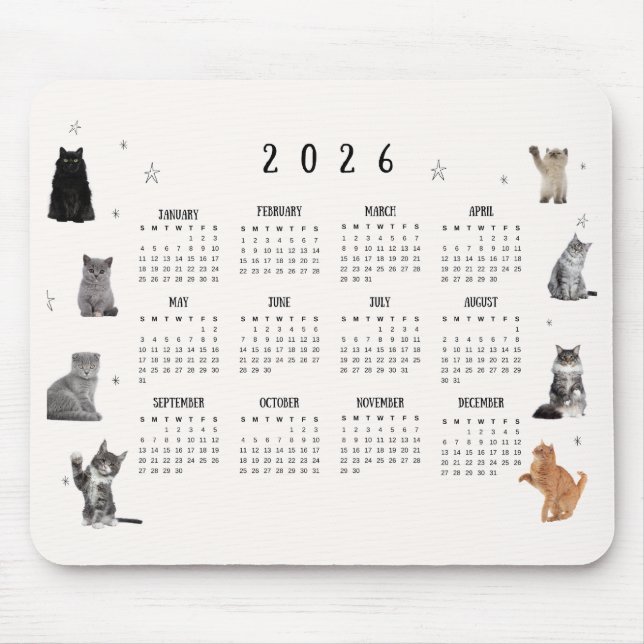 Alfombrilla De Ratón Cute Funny Cat 2026 Calendar (Frente)