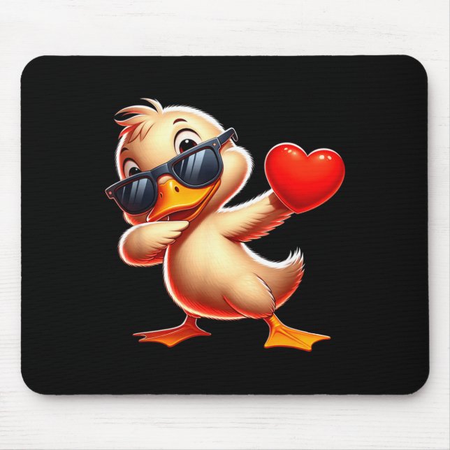 Alfombrilla De Ratón Cute Funny Cool Duck Dabbing Heart Valentines Day  (Frente)