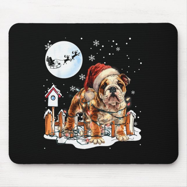 Alfombrilla De Ratón Cute Funny English Bulldog Christmas Lights Santa  (Frente)