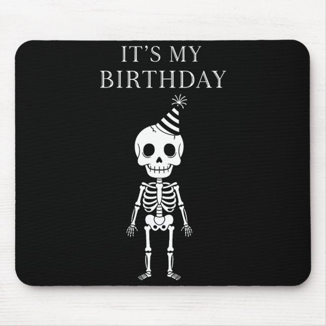Alfombrilla De Ratón Cute Funny Kawaii Skeleton Birthday Skull Happy Wo (Frente)