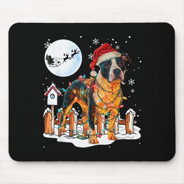 Alfombrilla De Ratón Cute Funny Tbull Christmas Lights Santa Hat Holida (Frente)