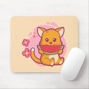 Alfombrilla De Ratón Cute gato comiendo sandía   Kawaii