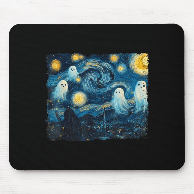 Alfombrilla De Ratón Cute Ghost Starry Night Halloween Soky Retro Van G (Frente)