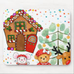 Alfombrilla De Ratón Cute Gingerbread House Christmas Mousepad<br><div class="desc">Whimsical Christmas mousepad featuring a candy-trimmed gingerbread house, a simple decorated tree, a smiling teddy bear, a cheerful little mouse, and a reindeer in a bright festive scene with colorful confetti dots. Warm red, green, gold, and pastel tones give this playful holiday design a sweet storybook look for seasonal desk...</div>