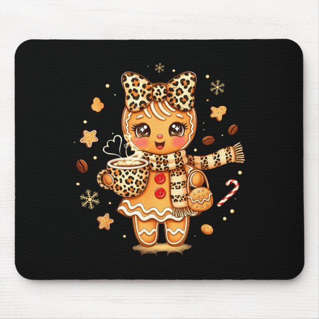 Alfombrilla De Ratón Cute Gingerbread Leopard Christmas Xmas Girl Women (Frente)