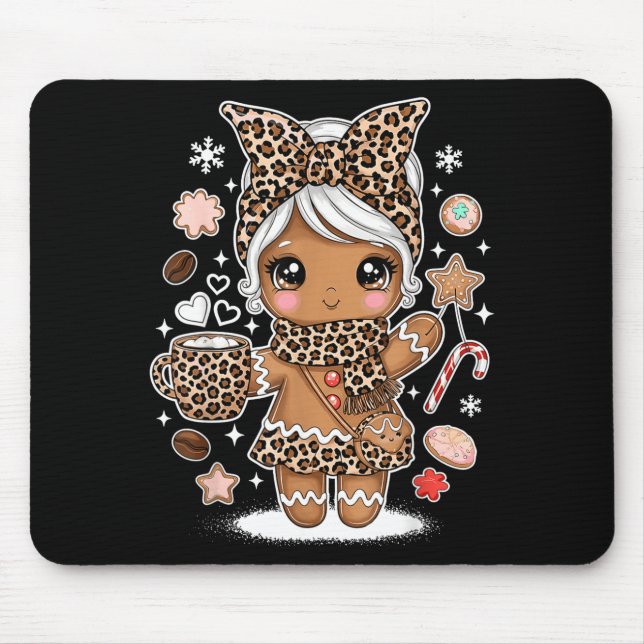 Alfombrilla De Ratón Cute Gingerbread Leopard Christmas Xmas Girl Women (Frente)