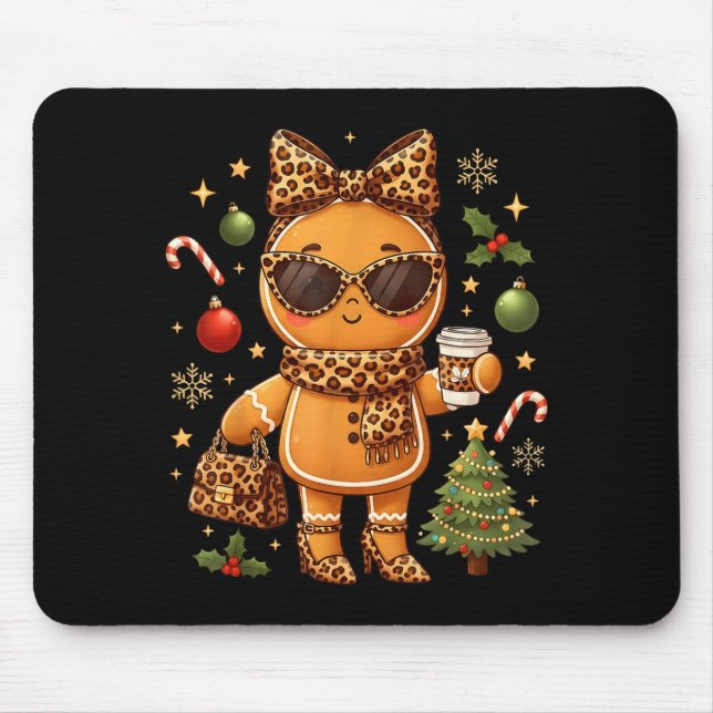 Alfombrilla De Ratón Cute Gingerbread Leopard Christmas Xmas Girl Women (Frente)