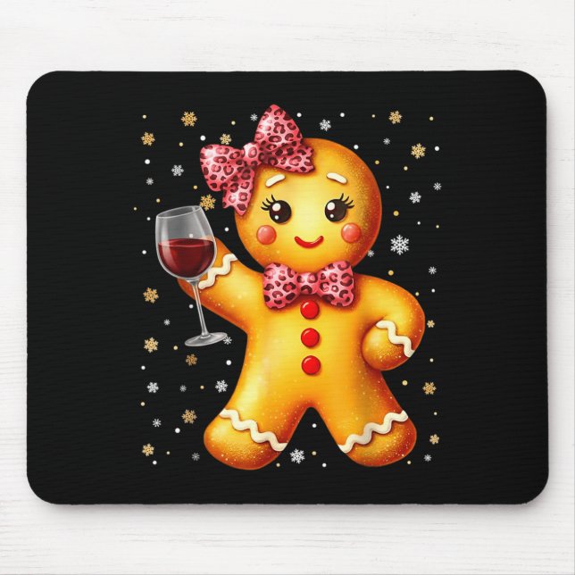 Alfombrilla De Ratón Cute Gingerbread Leopard Coquette Christmas Wine X (Frente)