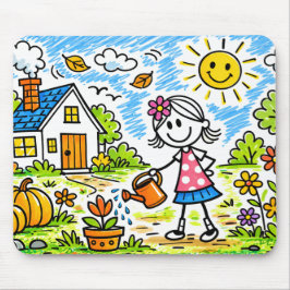 Alfombrilla De Ratón Cute Girl Watering Flowers Mouse Pad