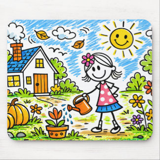 Alfombrilla De Ratón Cute Girl Watering Flowers Mouse Pad