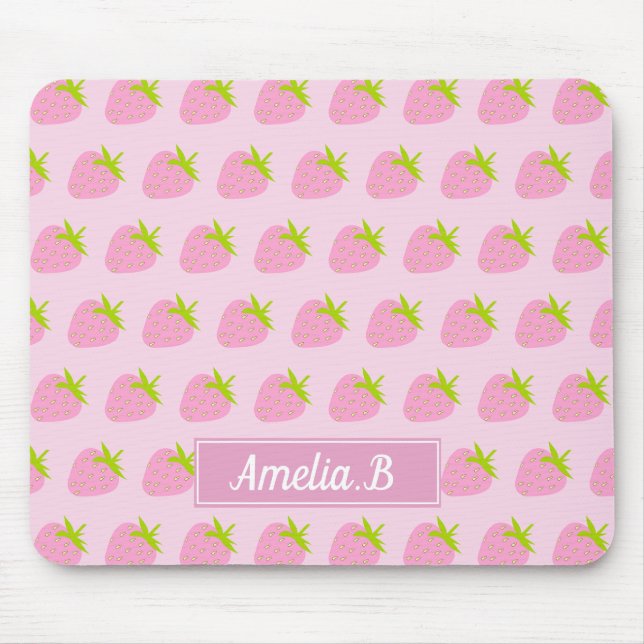 Alfombrilla De Ratón Cute Girly Pink Strawberry Pattern Personalised (Frente)