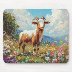 Alfombrilla De Ratón Cute Goat Colorful Wildflower Meadow