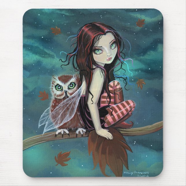 Alfombrilla De Ratón Cute Gothic Fairy and Owl Fantasy Art (Frente)