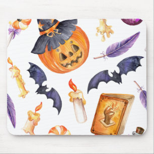 Alfombrilla De Ratón Cute Halloween illustration with pumpkin and bats