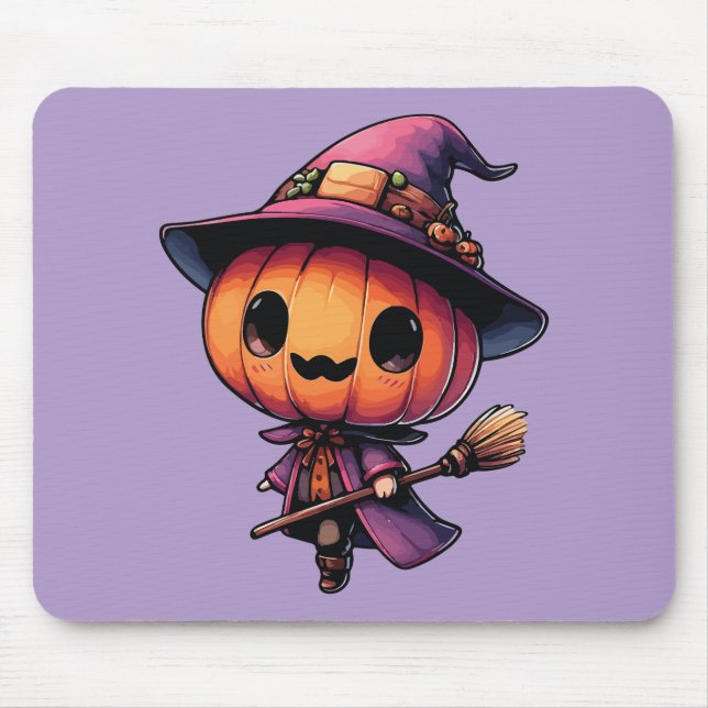 Alfombrilla De Ratón Cute Halloween pumpkin witch (Frente)
