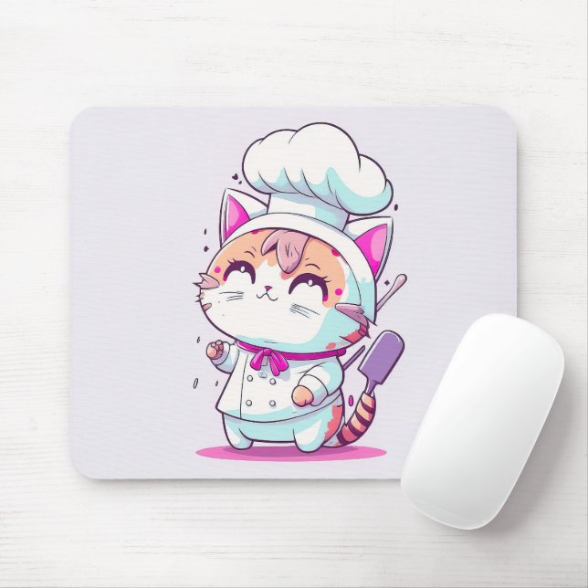 Alfombrilla De Ratón Cute Happy Baker Pastry Chef Cat Kitten | (Con ratón)