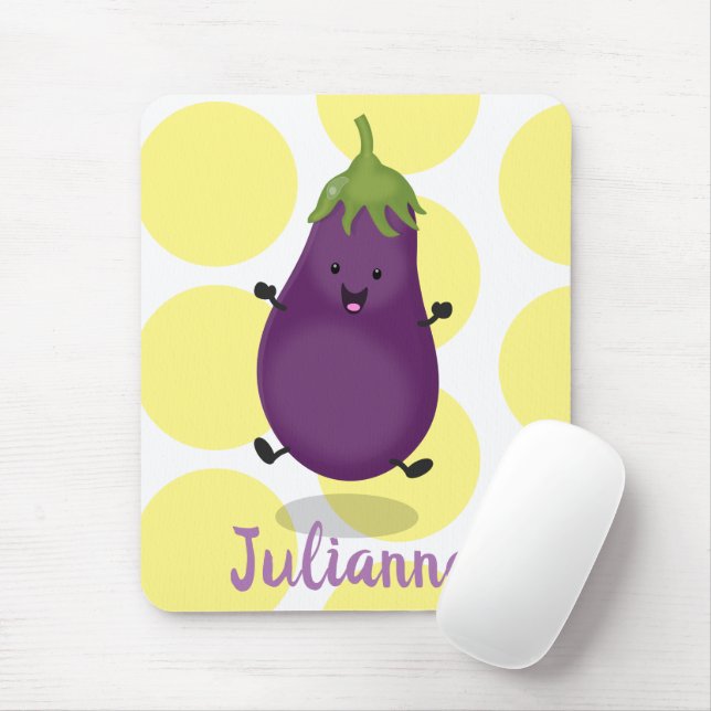Alfombrilla De Ratón Cute happy eggplant aubergine cartoon illustration (Con ratón)