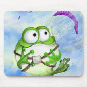 Alfombrilla De Ratón Cute Happy Funny Frog Paraglider - Dibujo Personal