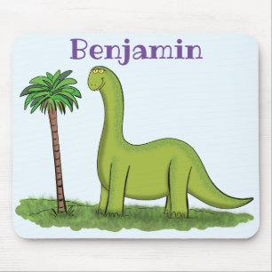 Alfombrilla De Ratón Cute happy green brontosaurus dinosaur cartoon