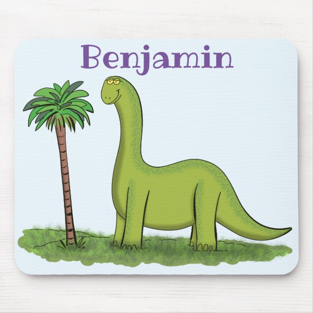 Alfombrilla De Ratón Cute happy green brontosaurus dinosaur cartoon (Frente)