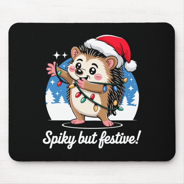 Alfombrilla De Ratón Cute Hedgehog With Santa Hat Christmas Lights Wint (Frente)