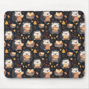 Alfombrilla De Ratón Cute Hedgehogs con pan y hojas de otoño