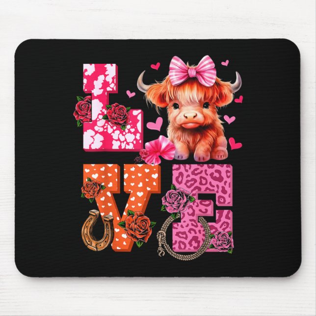 Alfombrilla De Ratón Cute Highland Cow And Nk Heart Valentines Day Love (Frente)