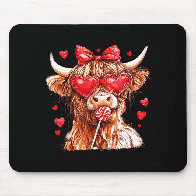 Alfombrilla De Ratón Cute Highland Cow Candy Cane Heart Valentines Day  (Frente)
