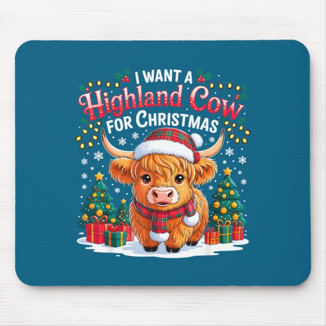 Alfombrilla De Ratón Cute Highland Cow Christmas Funny Santa Lights Hol (Frente)