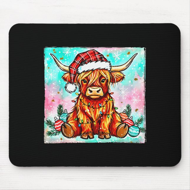 Alfombrilla De Ratón Cute Highland Cow Christmas Lights Merry Xmas Cows (Frente)
