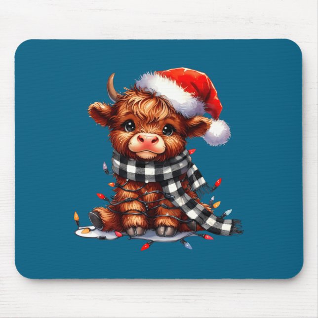 Alfombrilla De Ratón Cute Highland Cow Christmas Lights Santa Hat Winte (Frente)
