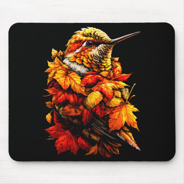 Alfombrilla De Ratón Cute Hummingbird Fall Leaves Forest Vibes Autumn A (Frente)