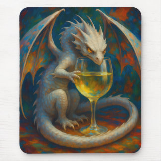 Alfombrilla De Ratón Cute Ivory Dragon & White Wine Fantasy Art